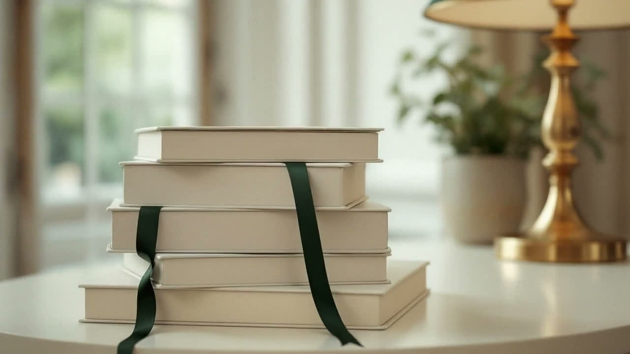 Bücher, ein Notizbuch und der BINA-Raum in warmem Licht.